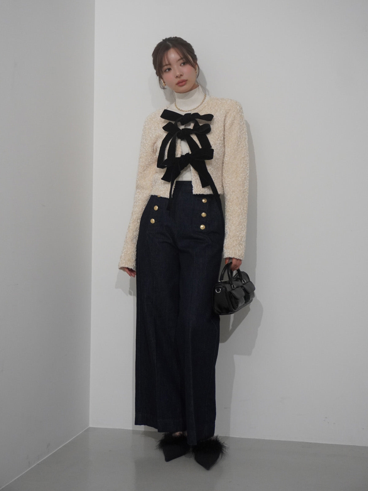 フロントリボンニットトップス