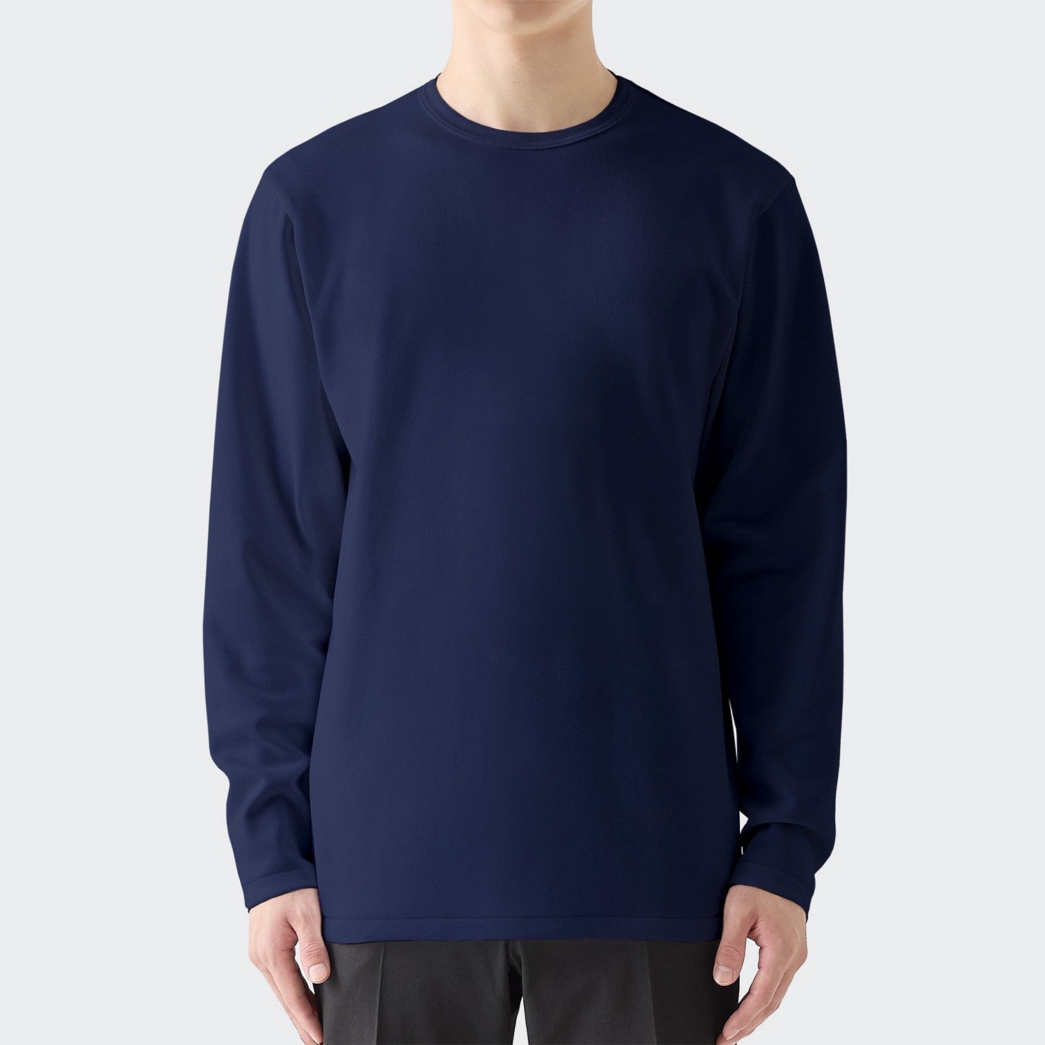 MENS ヘビー 長袖 クルーネックTシャツ NAVY | 高級無地Tシャツ専門店