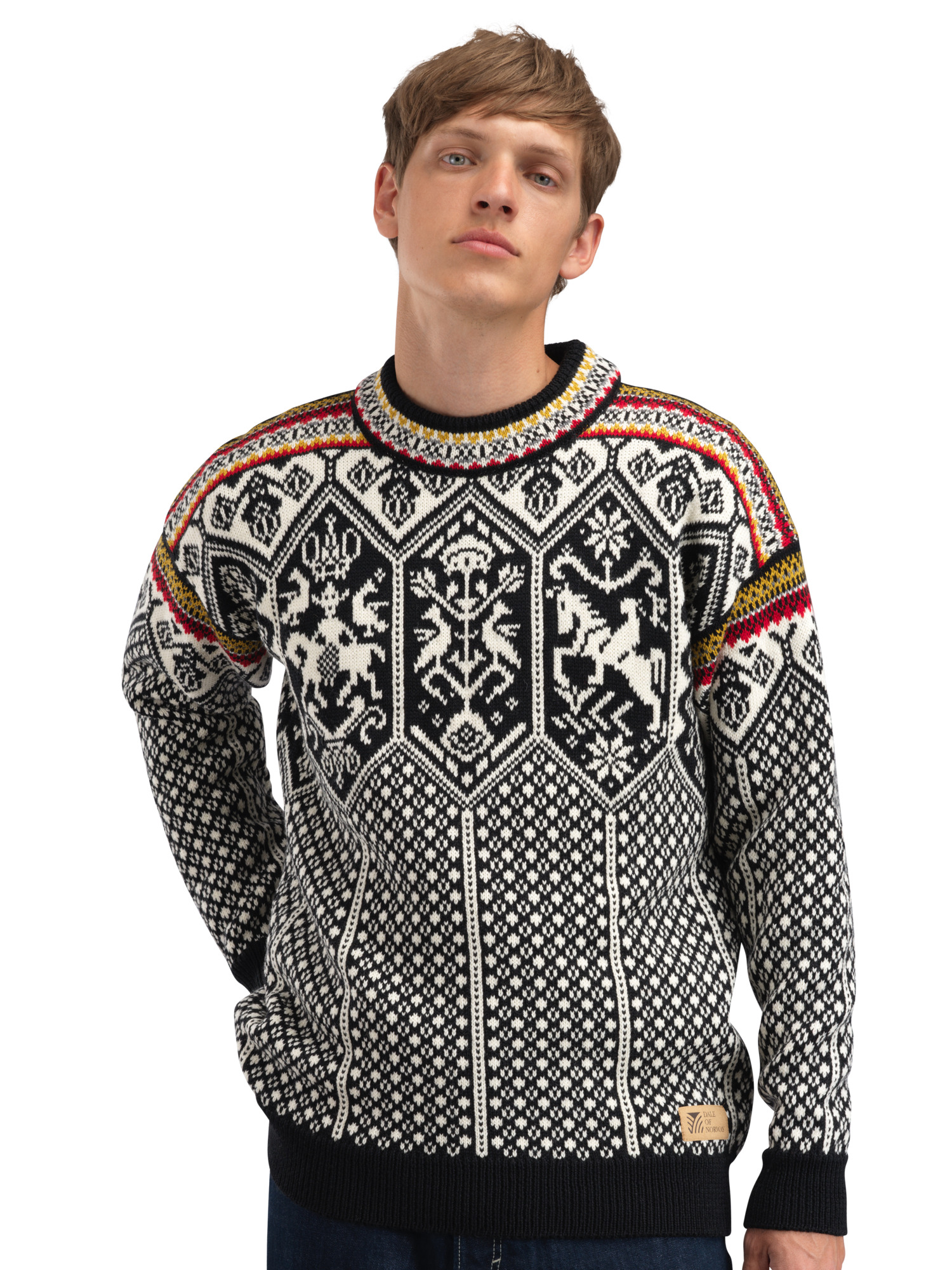 1994 Masculine Sweater Black Mustard Offwhite - Dale of Norway