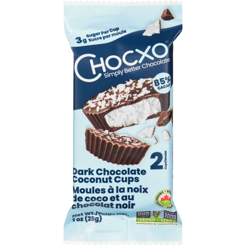 ChocXO Dark Chocolate Coconut Cups 85% Cacao 2pk - Fiddleheads