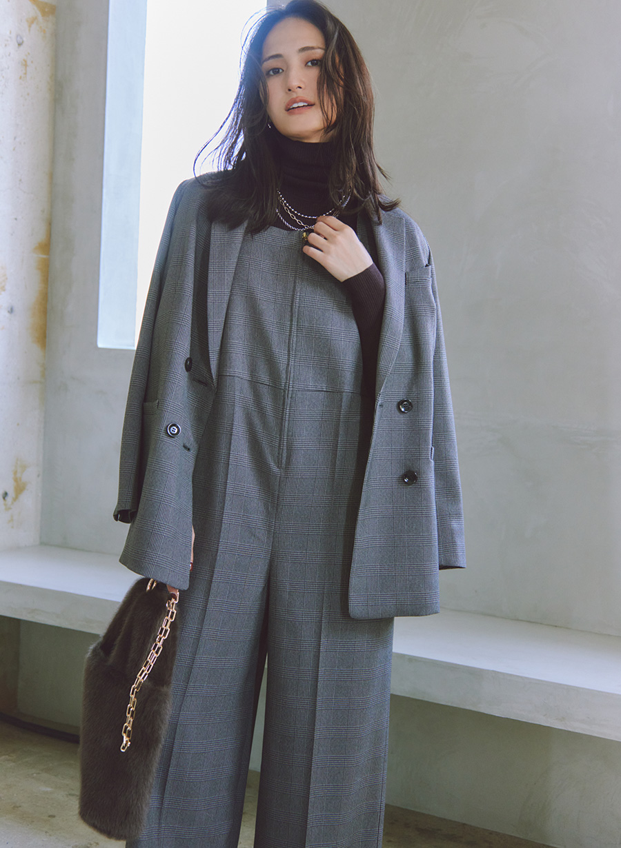 ウール調グレンチェックストレッチダブルジャケット｜LOUNIE（ルーニィ