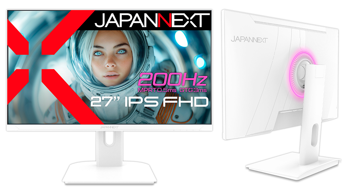 JAPANNEXTが27インチ IPSパネル搭載 200Hzに対応したホワイトカラーの
