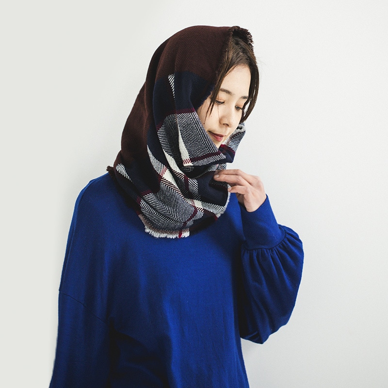 工房織座 [NECKABLE WOOL SNOOD CHECK] 全4色 ウール100%