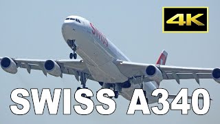 4K] Swiss Airbus A340-300 / Plane Spotting at Tokyo Narita Airport