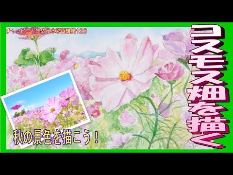 チャッピーと始める水彩画講座126『コスモス畑』を描く。watercolor