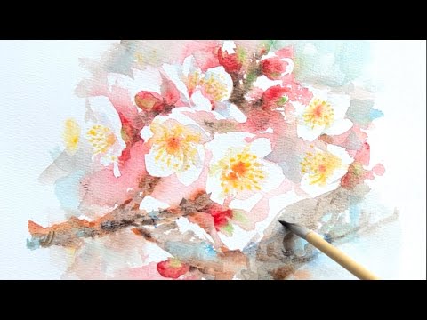 水彩画]梅の花を描く/watercolorpainting /制作過程 - YouTube