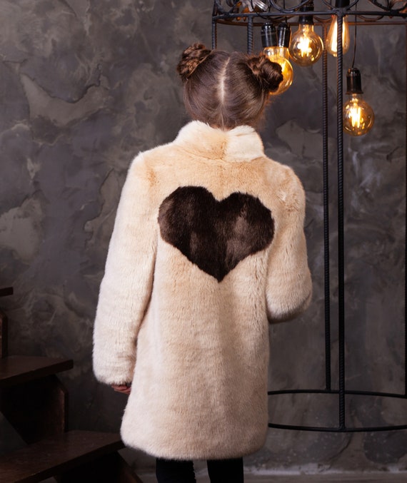 Kids Coat - Girls' Faux Fur Coat With Heart Appliqué, Tissavel Eco