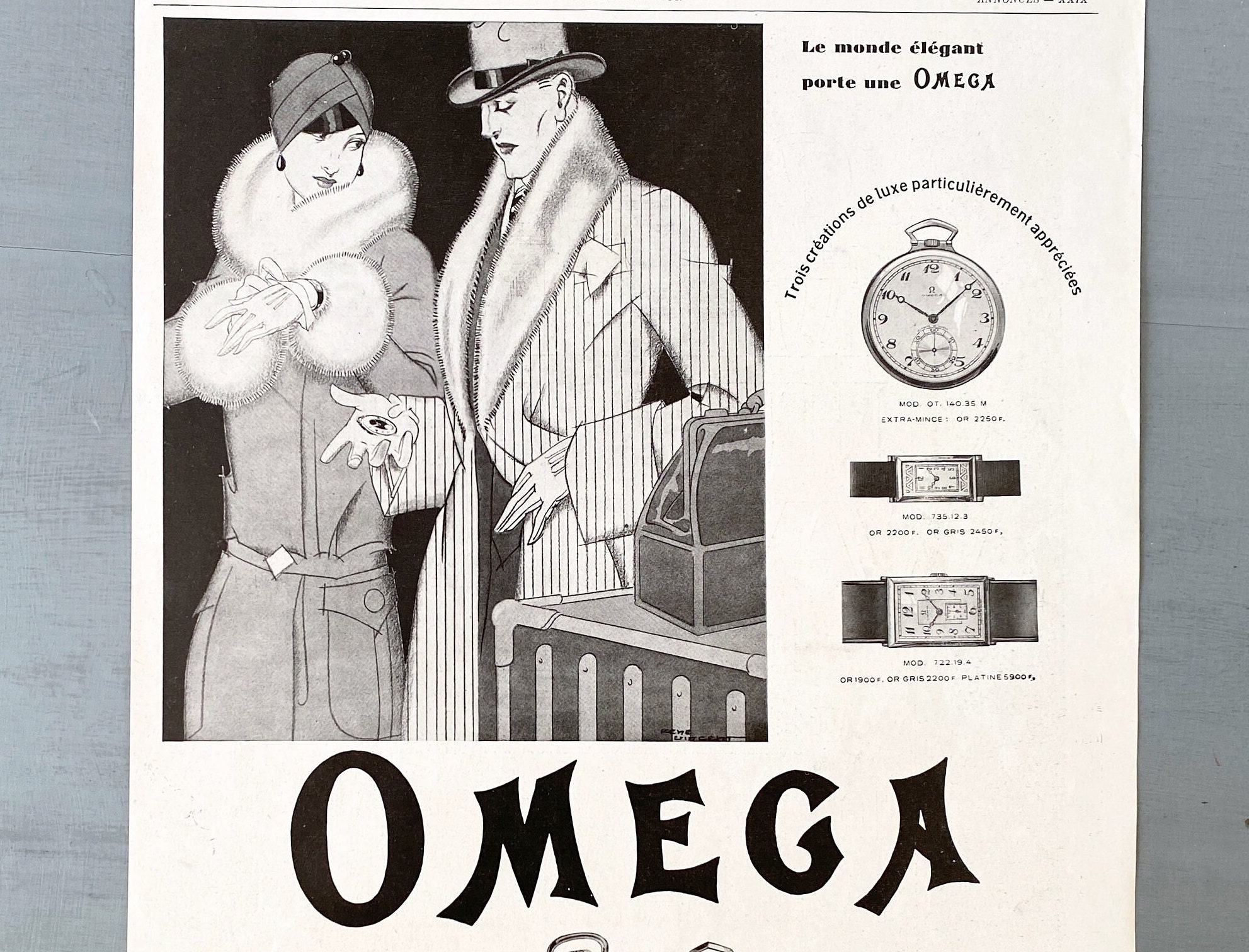 Original 1920s Vintage Omega Watch Ad Print: Authentic French