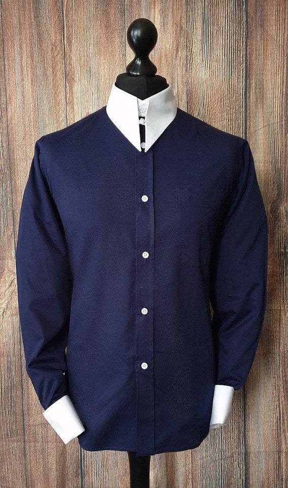 Mens Spearpoint Collar Brand New Parker 1960s Shirt Navy and White
