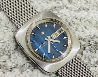 Vintage Enicar Automatic Men's Wristwatch, Blue Dial, Swiss Made