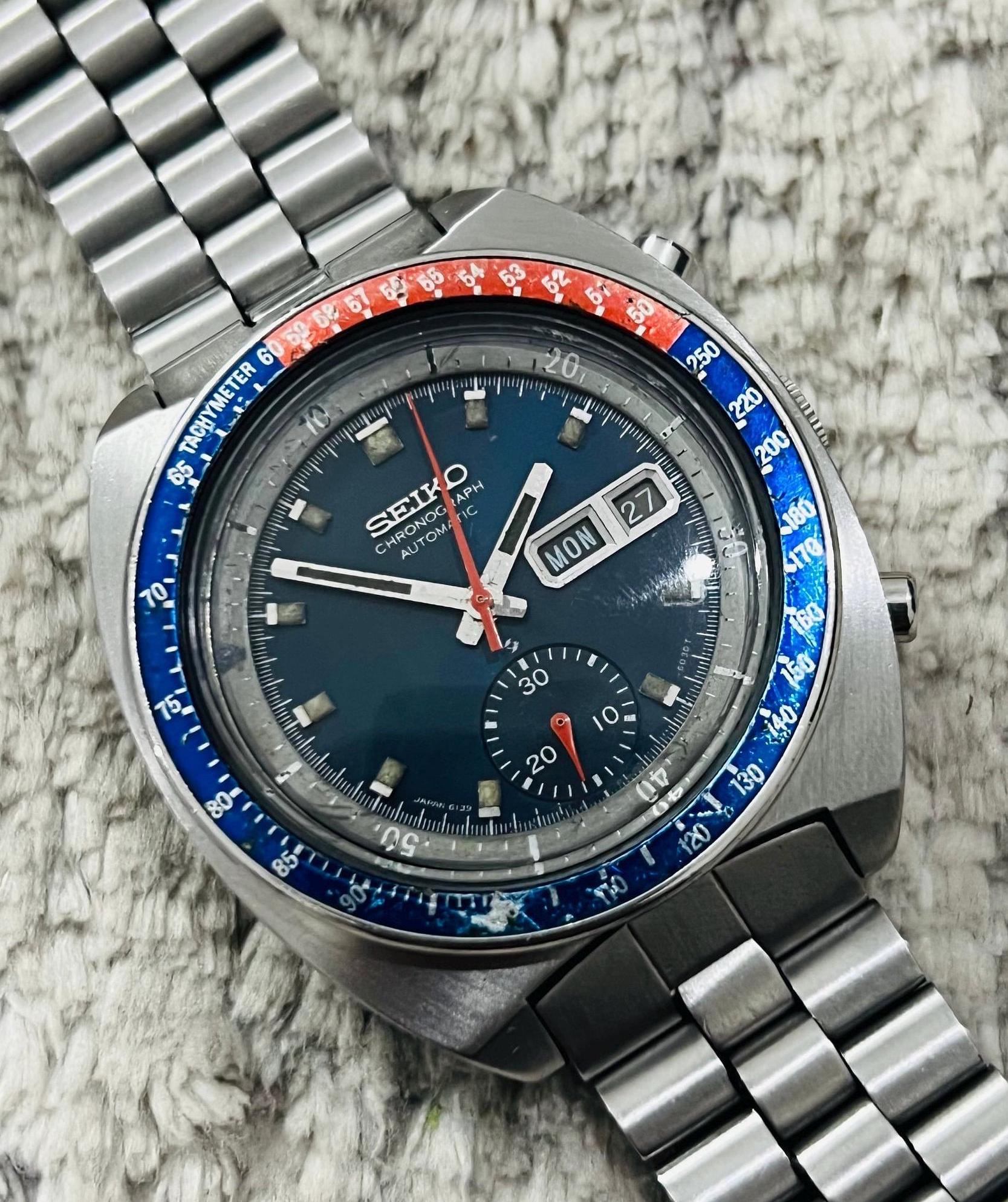 Vintage Seiko Chronograph Blue Dial Date & Day Movement No 6139