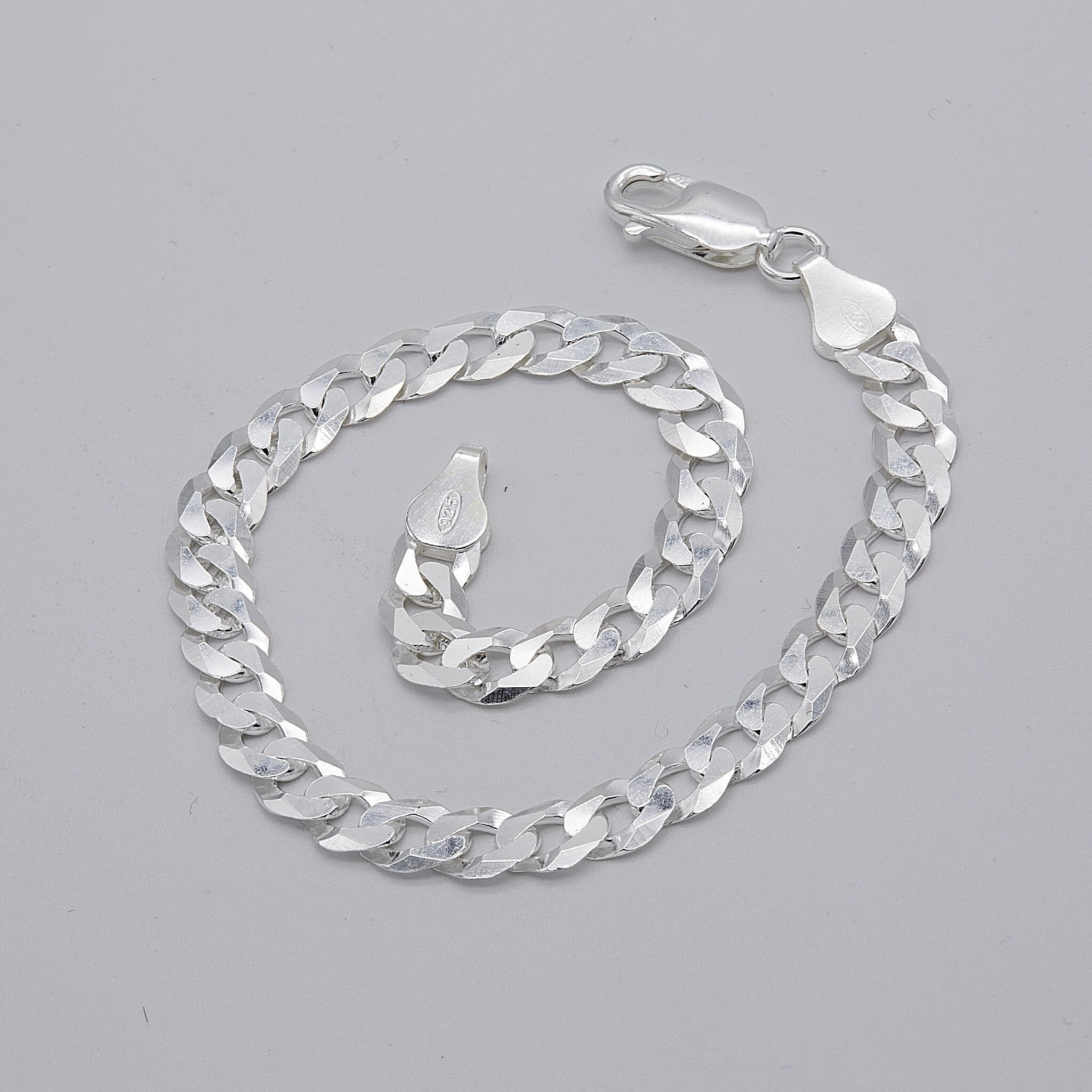 925 Sterling Silver 6mm Curb Link Bracelet | Men&women Flat Curb