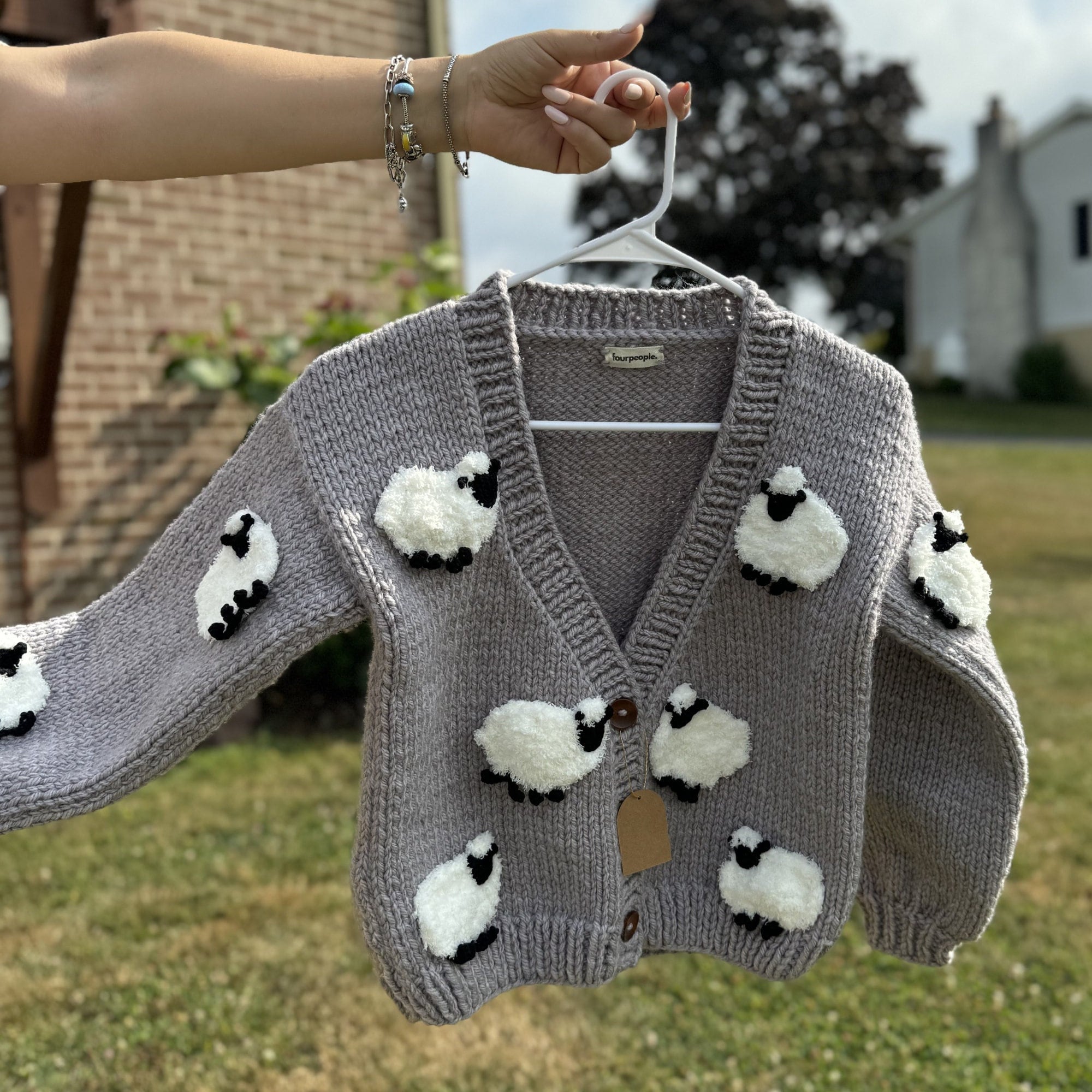Adult Knitted 3D Sheep Cardigan, Handmade Crochet Cardigan for