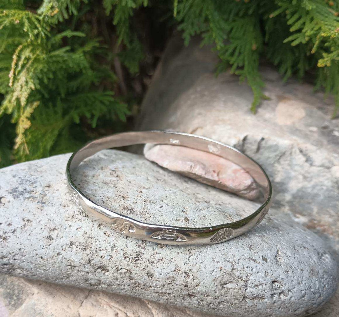 Sterling Silver Bangle Bracelet Hecho En Mexico, Stamped Pyramid