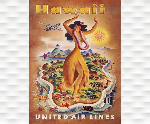 Hawaii - United Airlines Travel Poster - Etsy Hong Kong