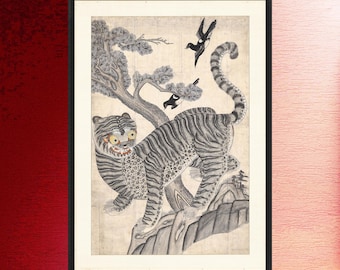 韓国の虎とカササギの版画、ムンベド絹本民芸品 - Etsy 日本