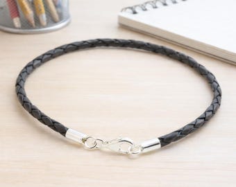 パンドラ純正編み込みレザーTバーブレスレット - 22 cm / 8.6インチ