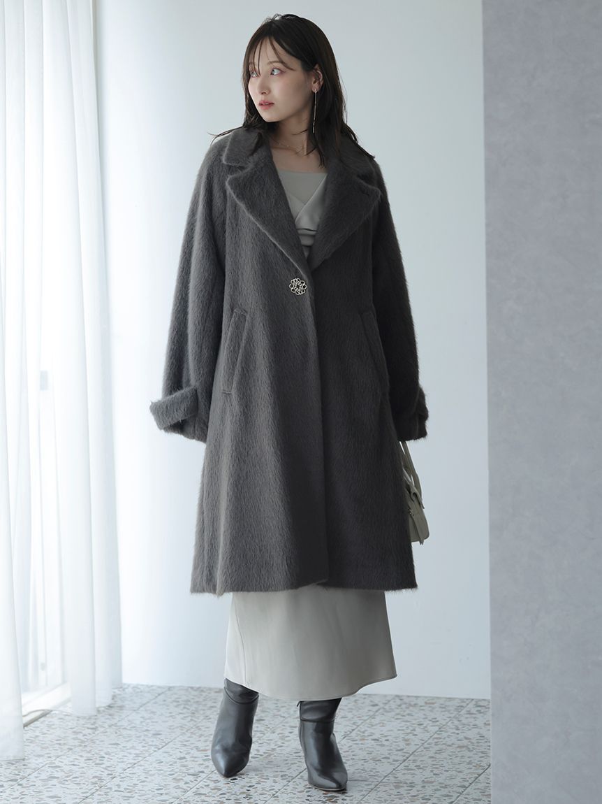 ブローチ付きシャギーロングコート（SNIDEL）｜ルミネのファッション