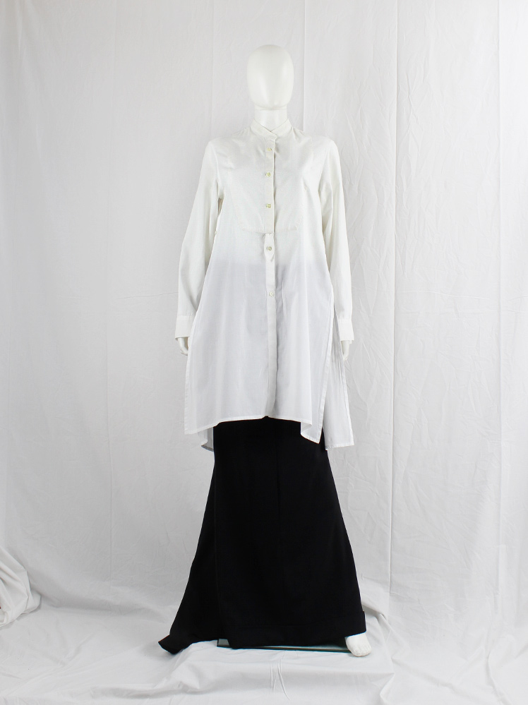Ann Demeulemeester white oversized long shirt with bib collar and