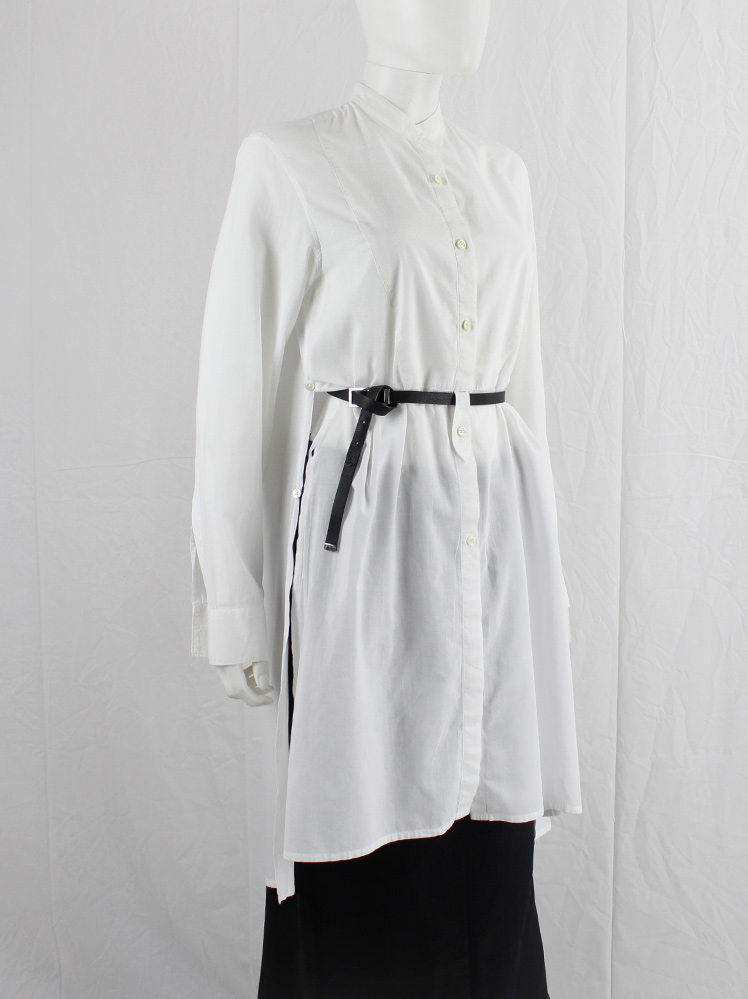 Ann Demeulemeester white oversized long shirt with bib collar and