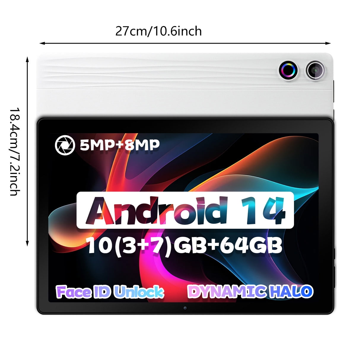 10.1 Inch Android 14 Tablet, Octa-core Touch Screen Tablet, 5MP+