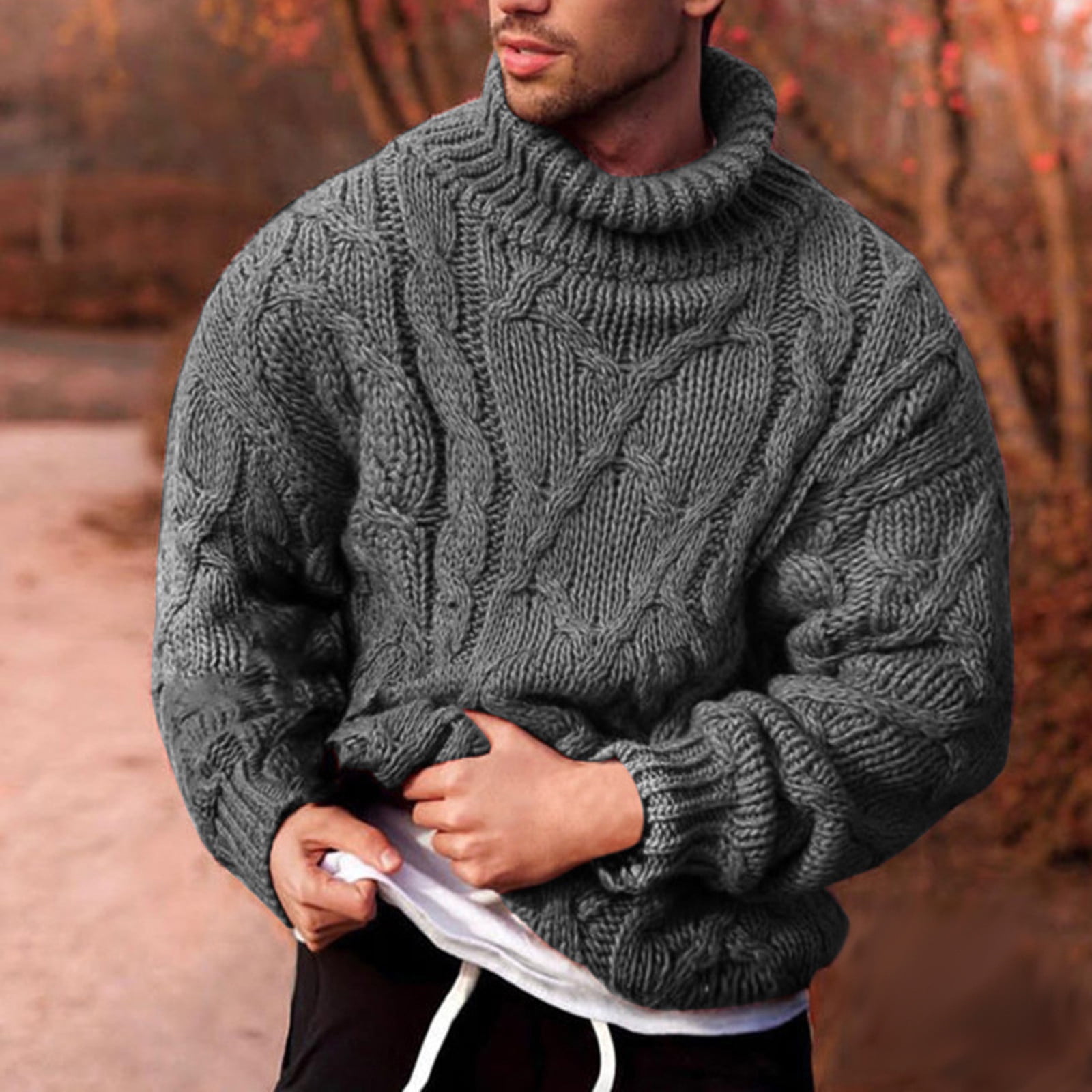 Men's Casual Slim Fit Cable Knit Cardigan Sweater with Pockets