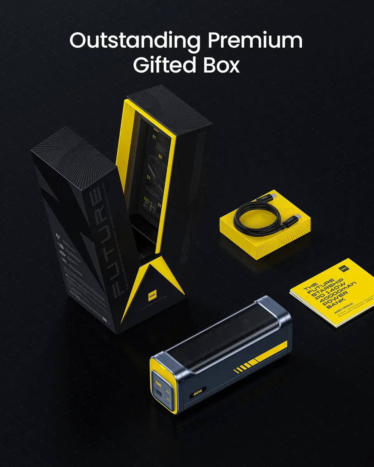 AOHI Starship 40,000mAh Power Bank 140W Charger with 3FT C-C Cable -