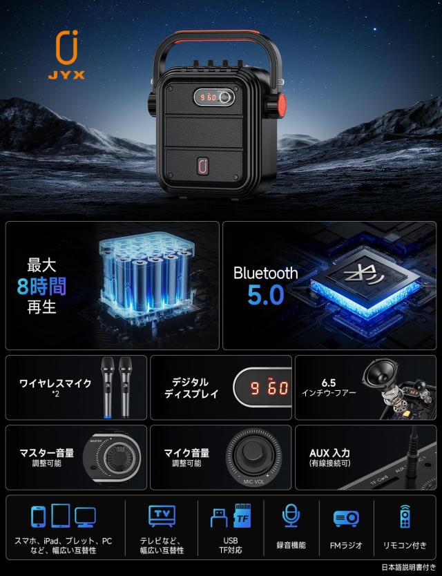 ワイヤレスマイク スピーカーセット 拡声器 Bluetooth 5.0対応 低音