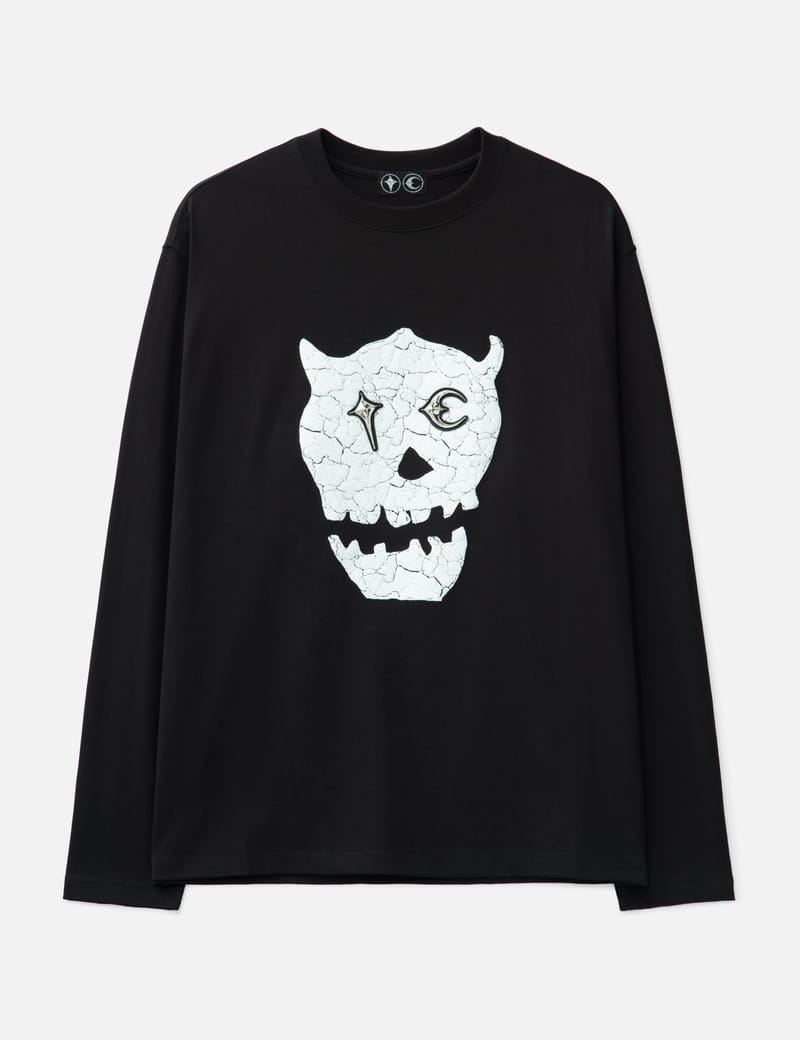 THUG CLUB TC Skull Long-Sleeve - Oversized cotton top with cracked