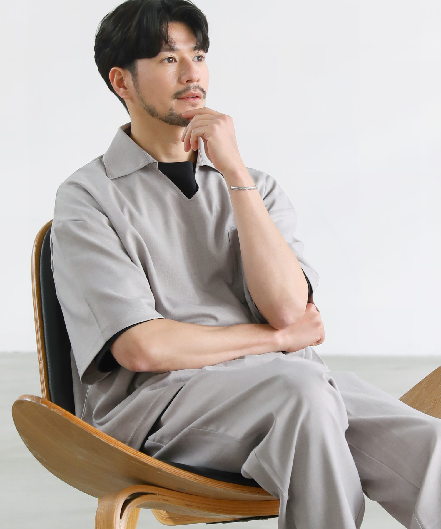 3点セットアップ】接触冷感リネンライクスキッパーシャツ＆ロング