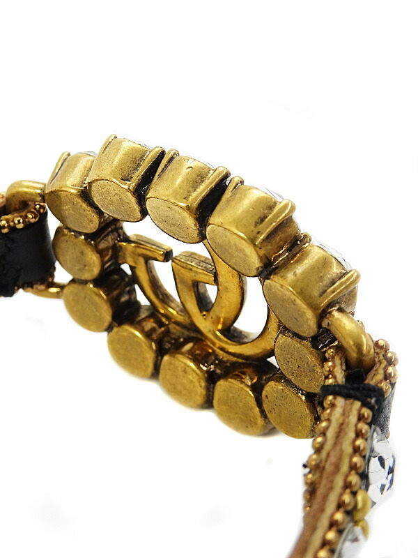 GUCCI】グッチ『クリスタル ダブルG レザー ブレスレット』1週間保証