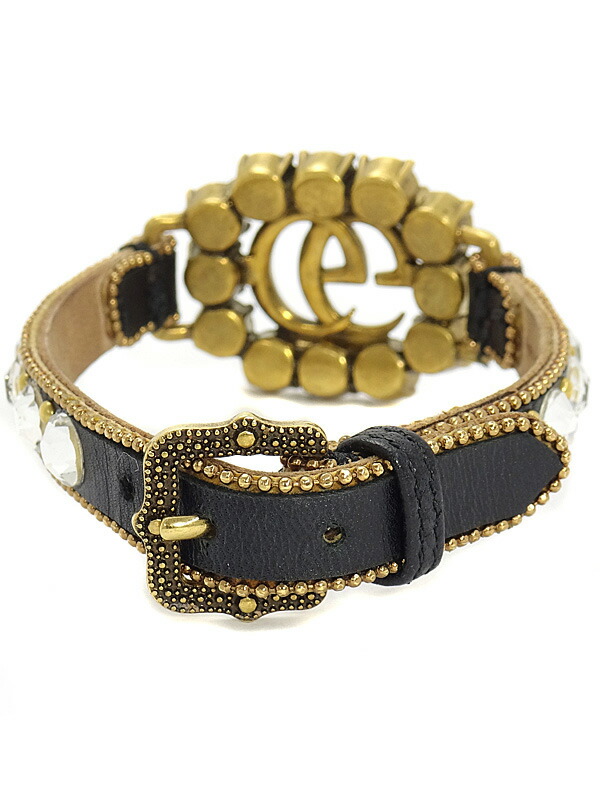 GUCCI】グッチ『クリスタル ダブルG レザー ブレスレット』1週間保証