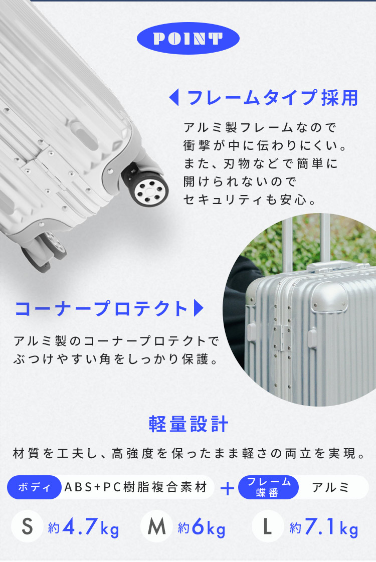 楽天市場】スーツケース アルミ Mサイズ キャリーケース アルミ