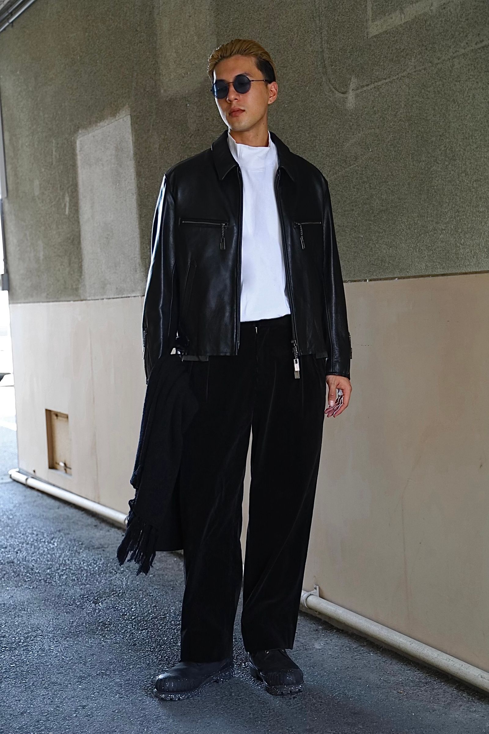 yohji yamamoto - ヨウジヤマモト COW/DRUM LEATHER CUT OFF BLOUSON