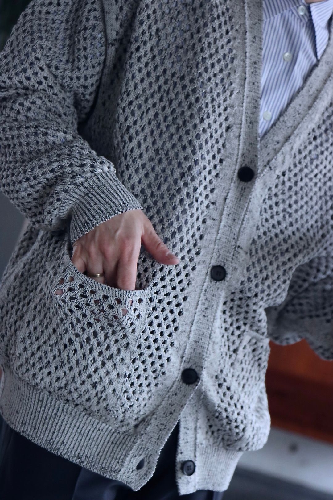 YOKE 22SS MESHED KNIT CARDIGAN
