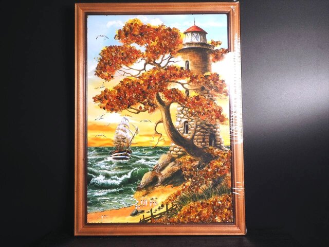 ◇天然アンバー使用の品ある珍しい絵画◇インテリア・ディスプレイに