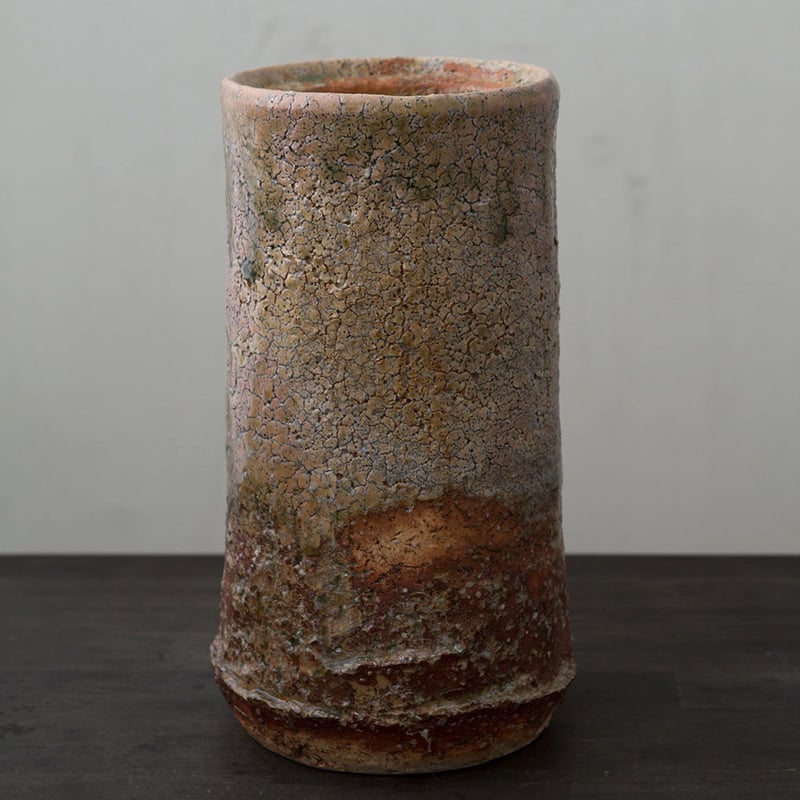 陶器 萩焼 輪花 鬼萩筒花入(木箱入) 黒田岳作 | 陶器 和食器 萩焼のお