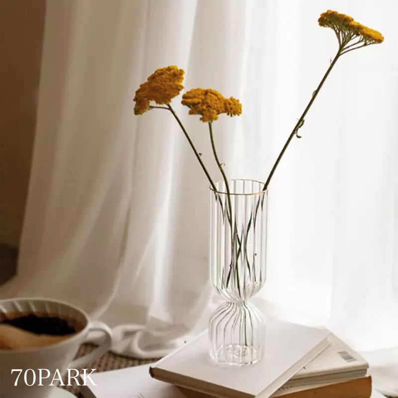 即納】#ストライプ クリア ガラス フラワーベース 花瓶 | 70PARK