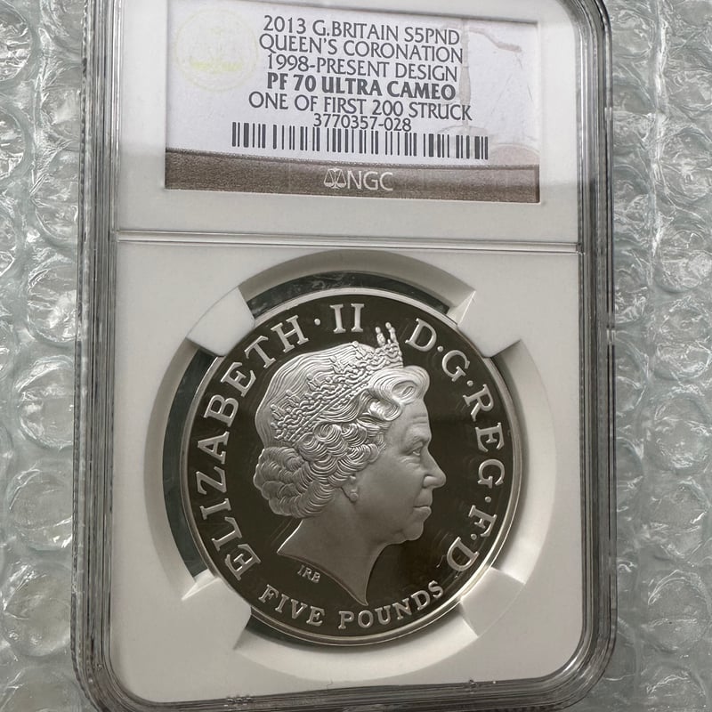 NGC鑑定PF70 2013年 エリザベス女王 戴冠60周年記念 5ポンド銀貨 英国