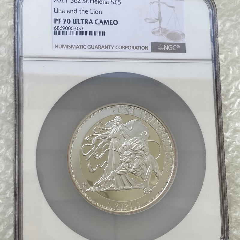 5oz・NGC鑑定PF70】5オンス銀貨 ウナとライオン 2021年度版 イギリス領