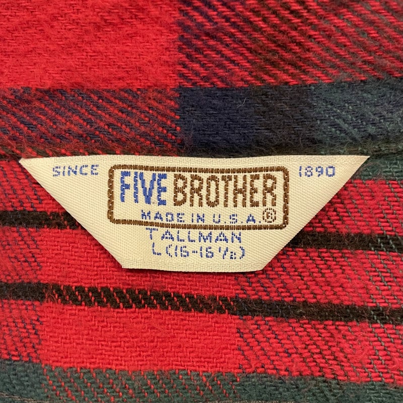 70s FIVE BROTHER ネルシャツ ファイブブラザー USA製 コットンシャツ