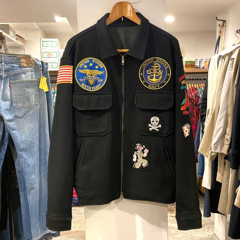 US NAVY 90s ツアージャケット USN ポパイ スカルパッチ 刺繍