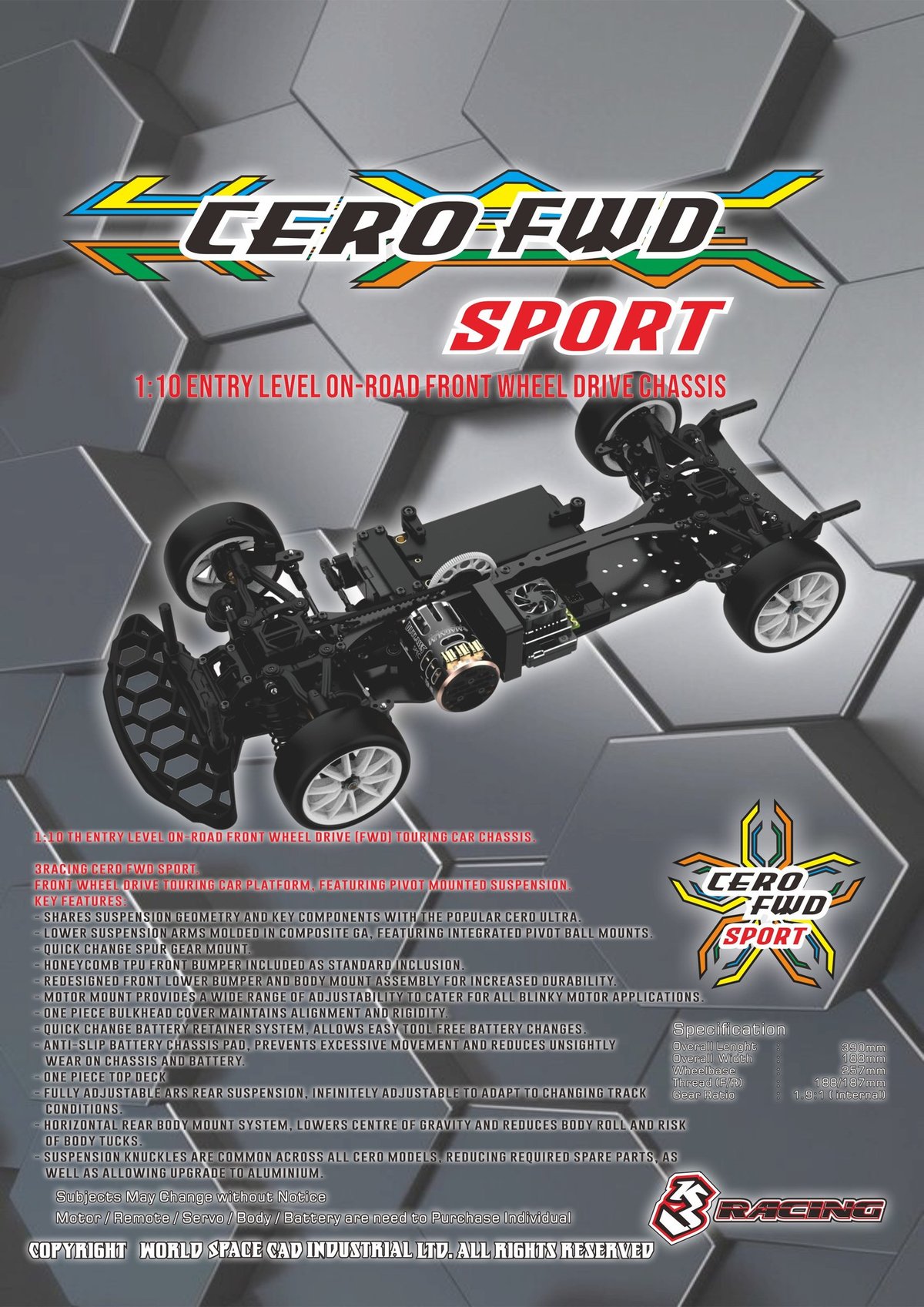 3Racing 1/10 CERO FWD SPORT TOURINGCAR【KIT-CERO
