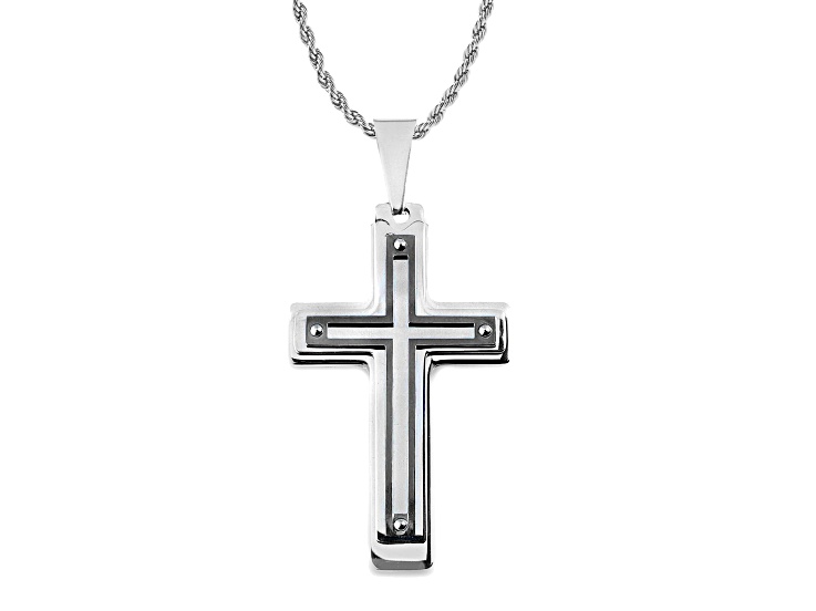 Invicta Jewelry Men's Black Two Tone Steel Multi Layer Cross