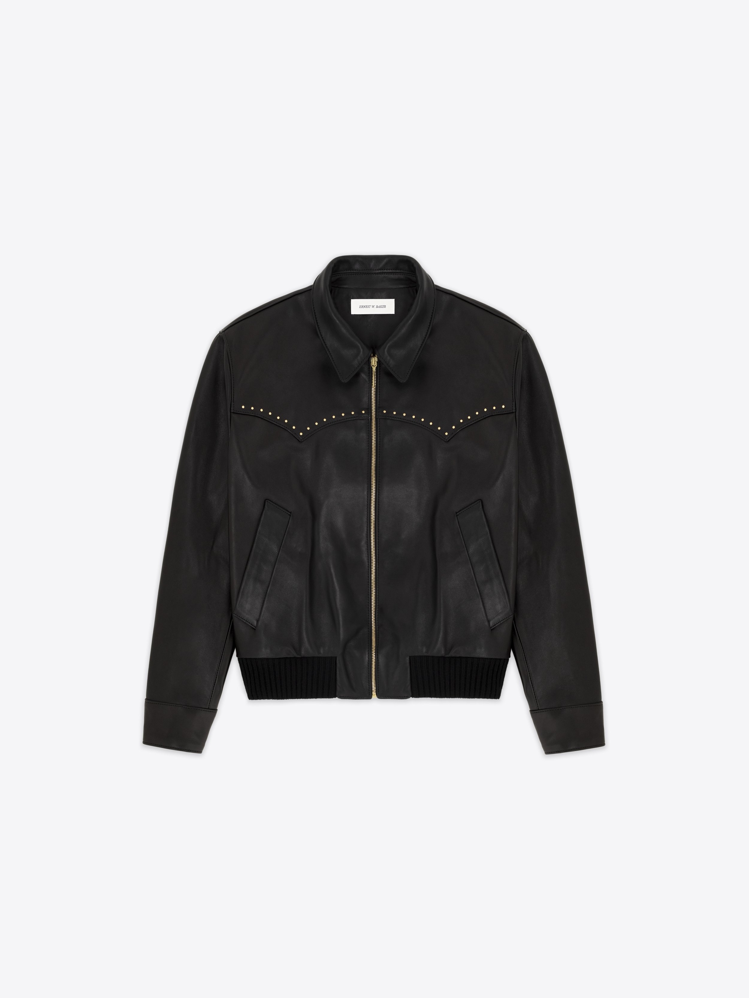 LEATHER WESTERN HARRINGTON JACKET - GOLD STUDDED — ERNEST W. BAKER