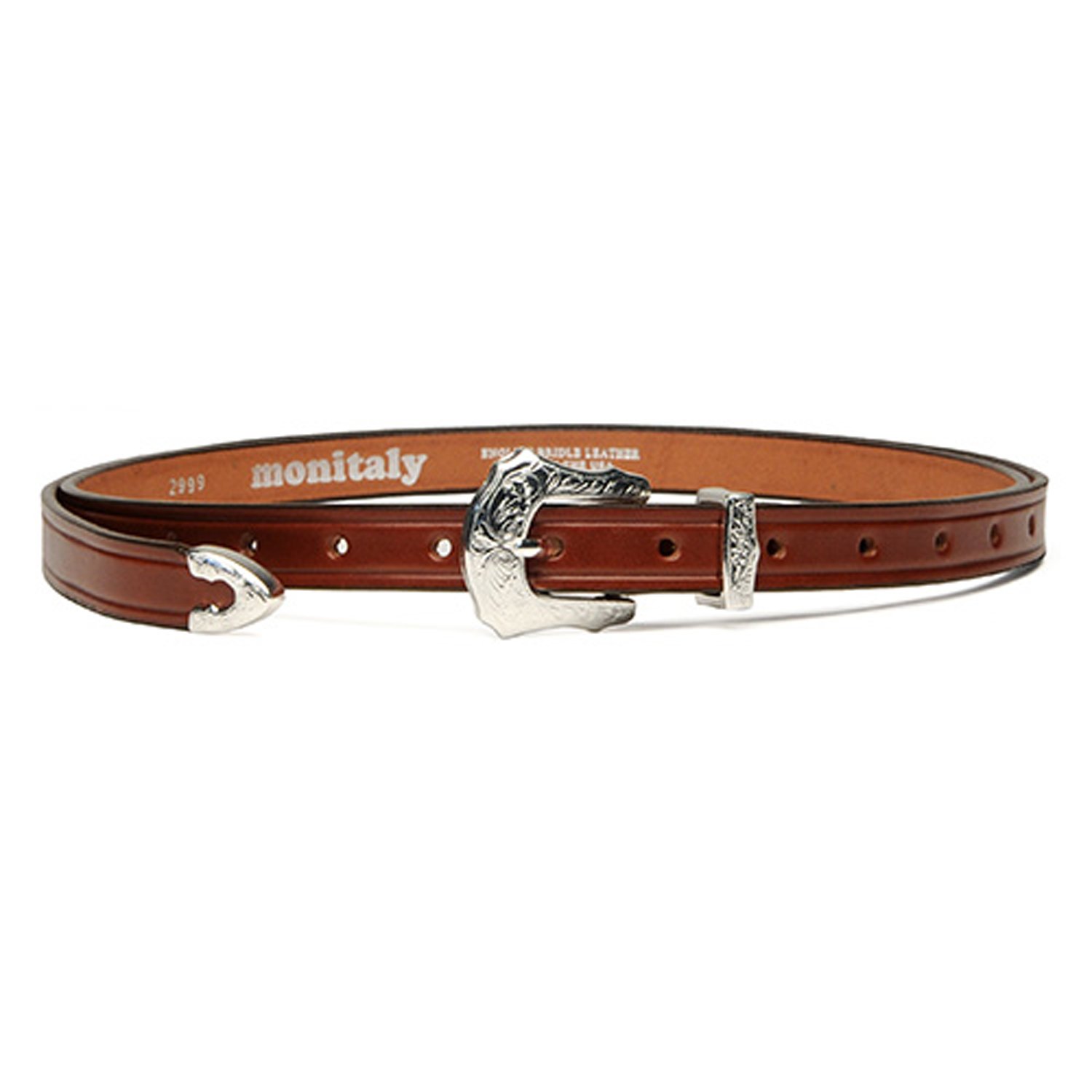 MB04 Extra Long Leather Belt with 3-pc Silver Buckle Set 23SS