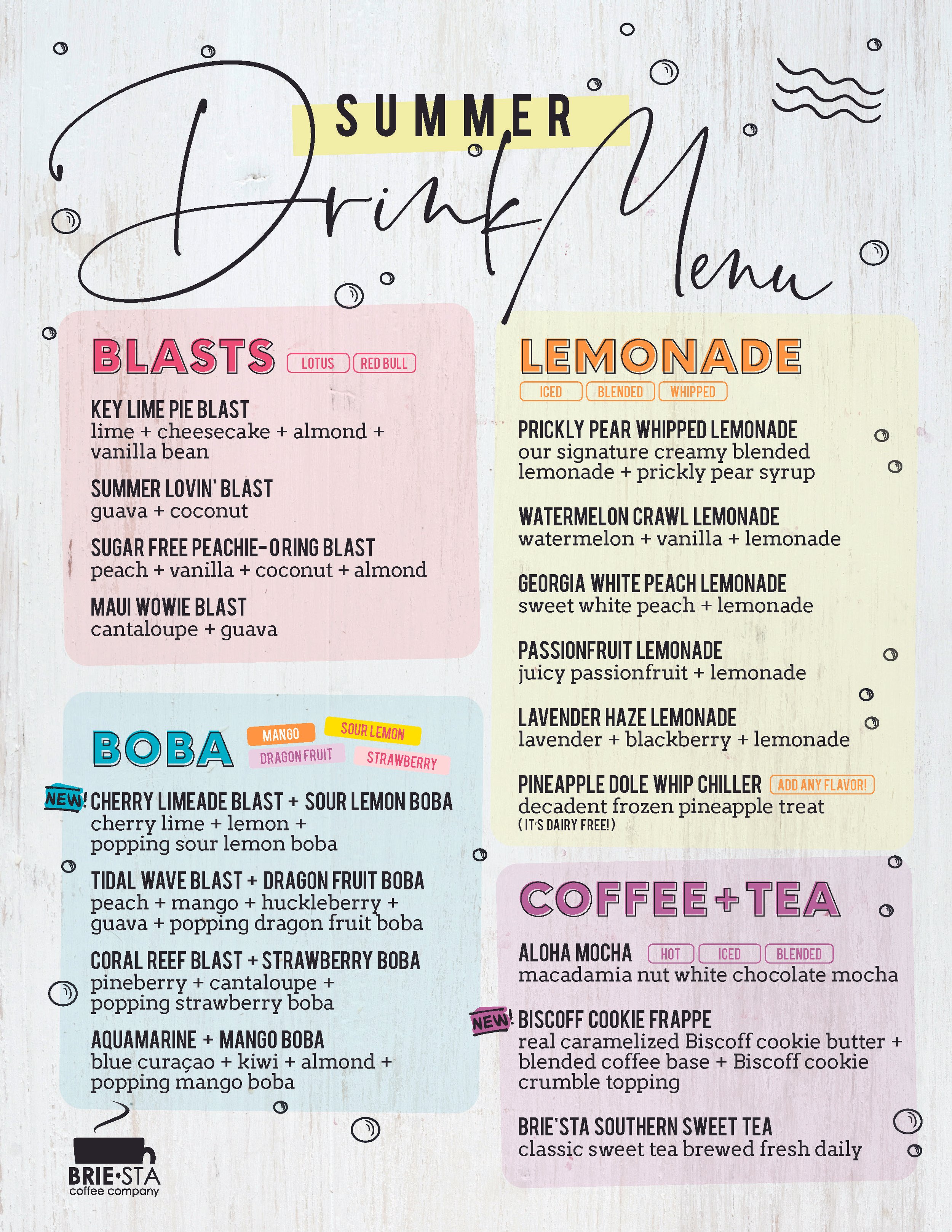 Summer Menu — BRIE'STA COFFEE