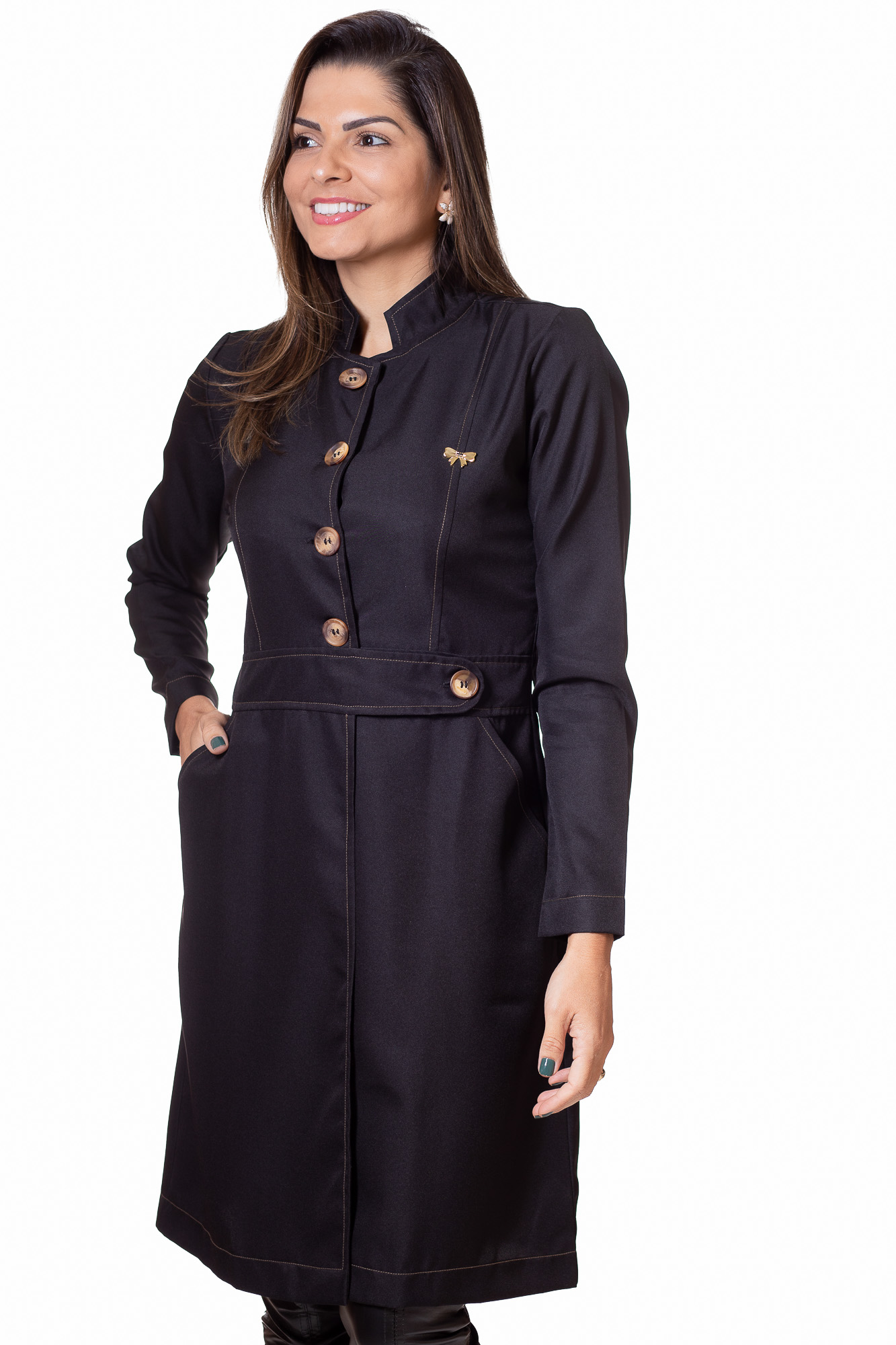 Jaleco Anne preto com caramelo - Happy Coats