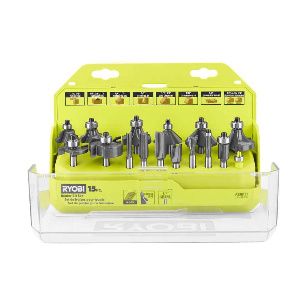 RYOBI Shank Carbide Router Bit Set (15-Piece) A25R151 - The Home Depot