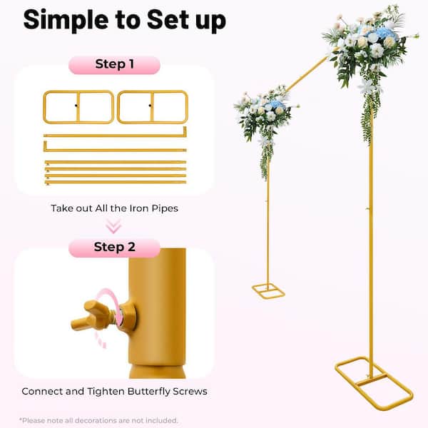 YIYIBYUS 82.67 in. x 78.74 in. Gold Wrought Iron Backdrop Flower